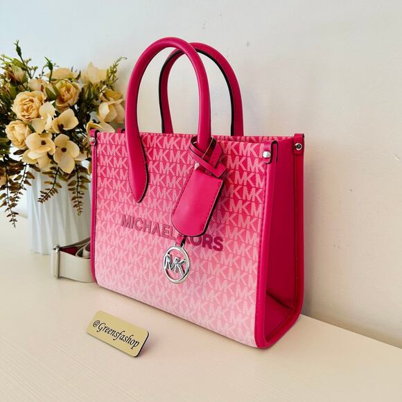 Michael Kors Mirella Small Ombré Signature Logo Crossbody Bag Dragonfruit - Picture 2 of 11